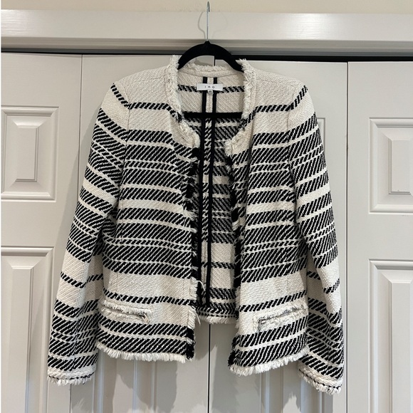 IRO Zlata Striped Cotton Blend Tweed Jacket Ivory - Picture 6 of 8